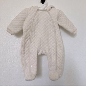 2/$30 Nordstrom Baby Cream Quilted Bunting hooded soft velour winter suit SZ 6 M
